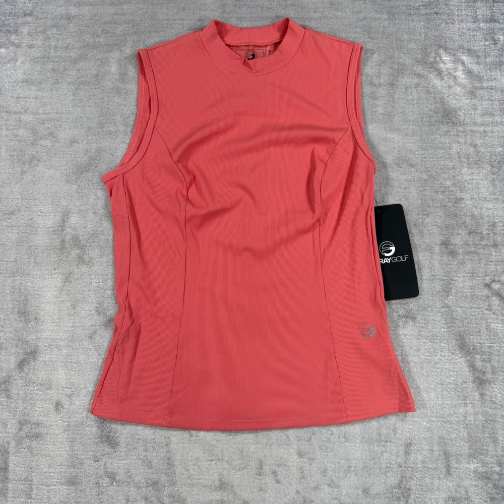 Foray Golf Shirt Womens Medium Pink Mock Neck Sleeveless Rib Performance Top NWT